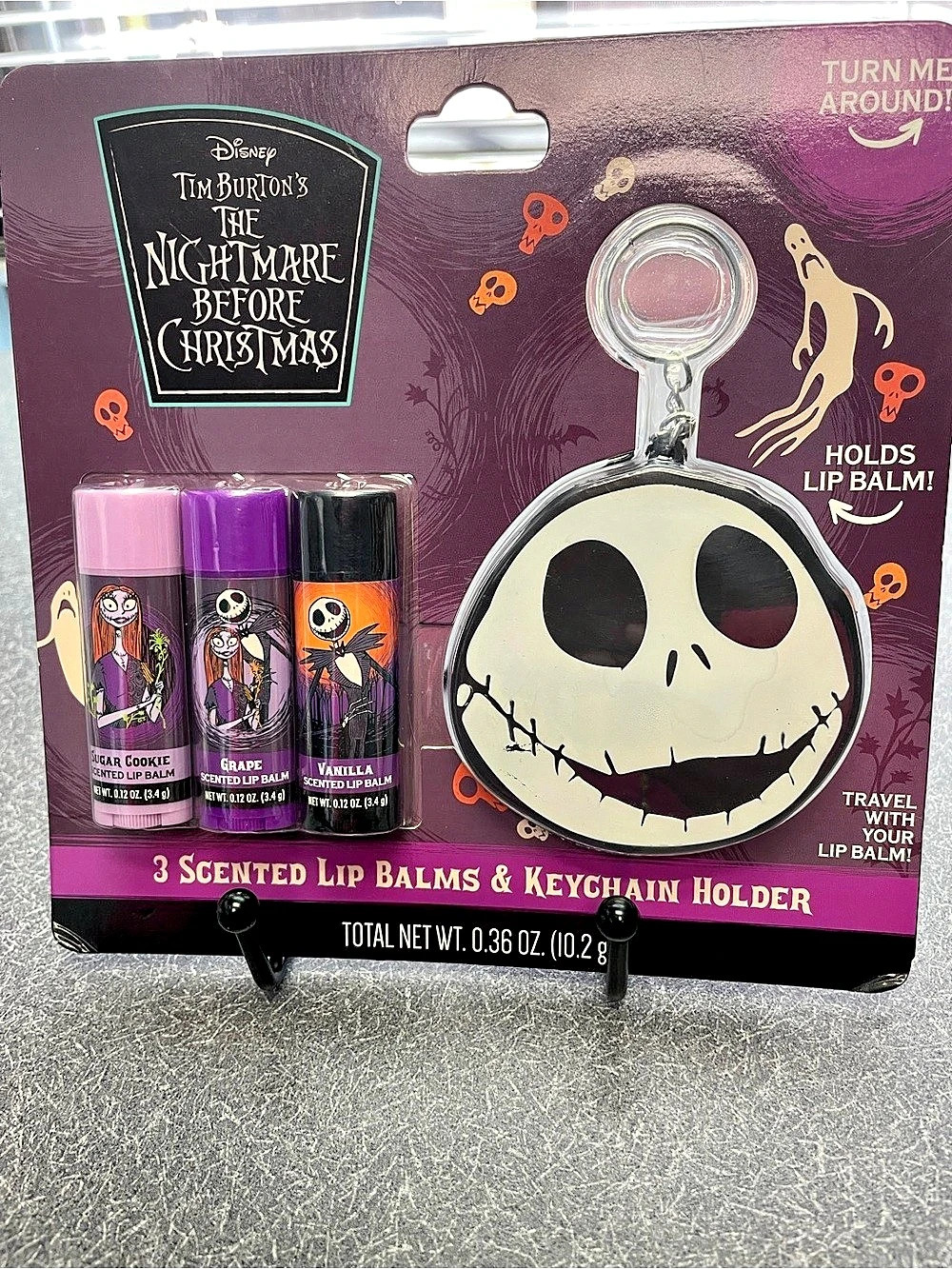 Disney The Nightmare Before Christmas 3 Scented Lip Balms & Keychain Holder Lip